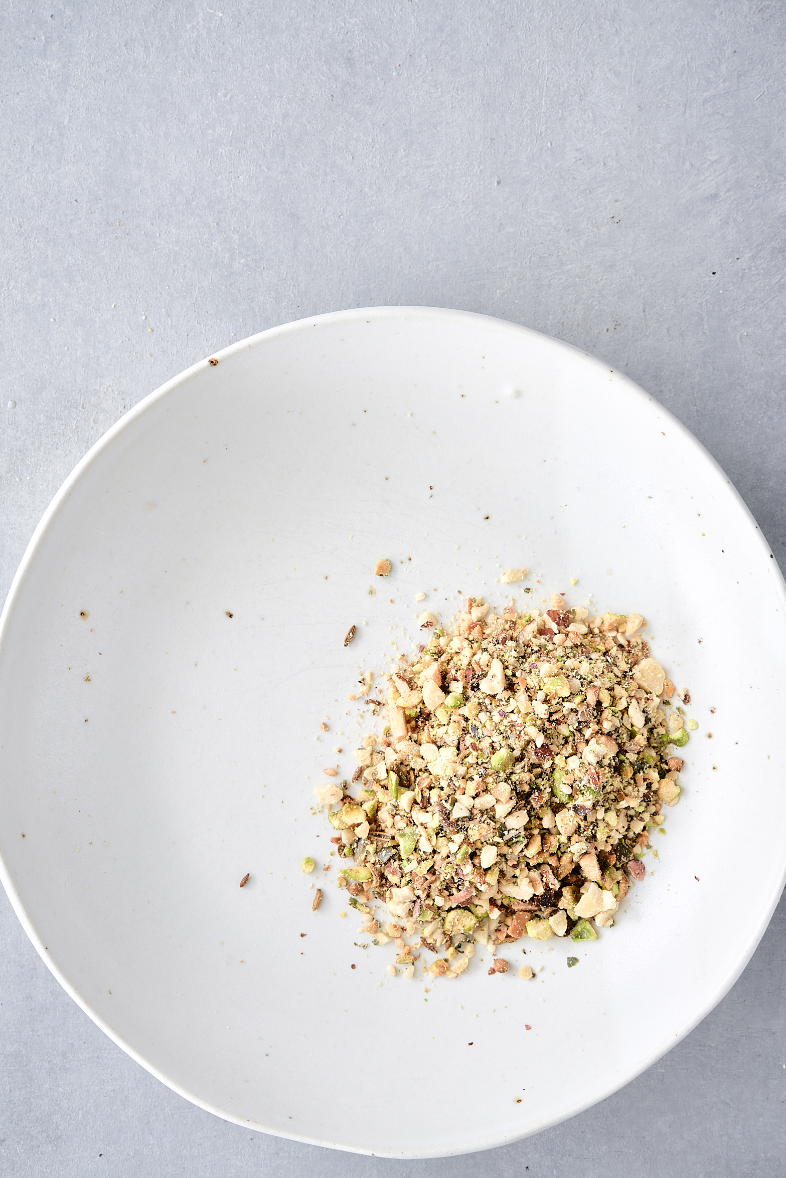 Pistachio dukkah in a shallow bowl