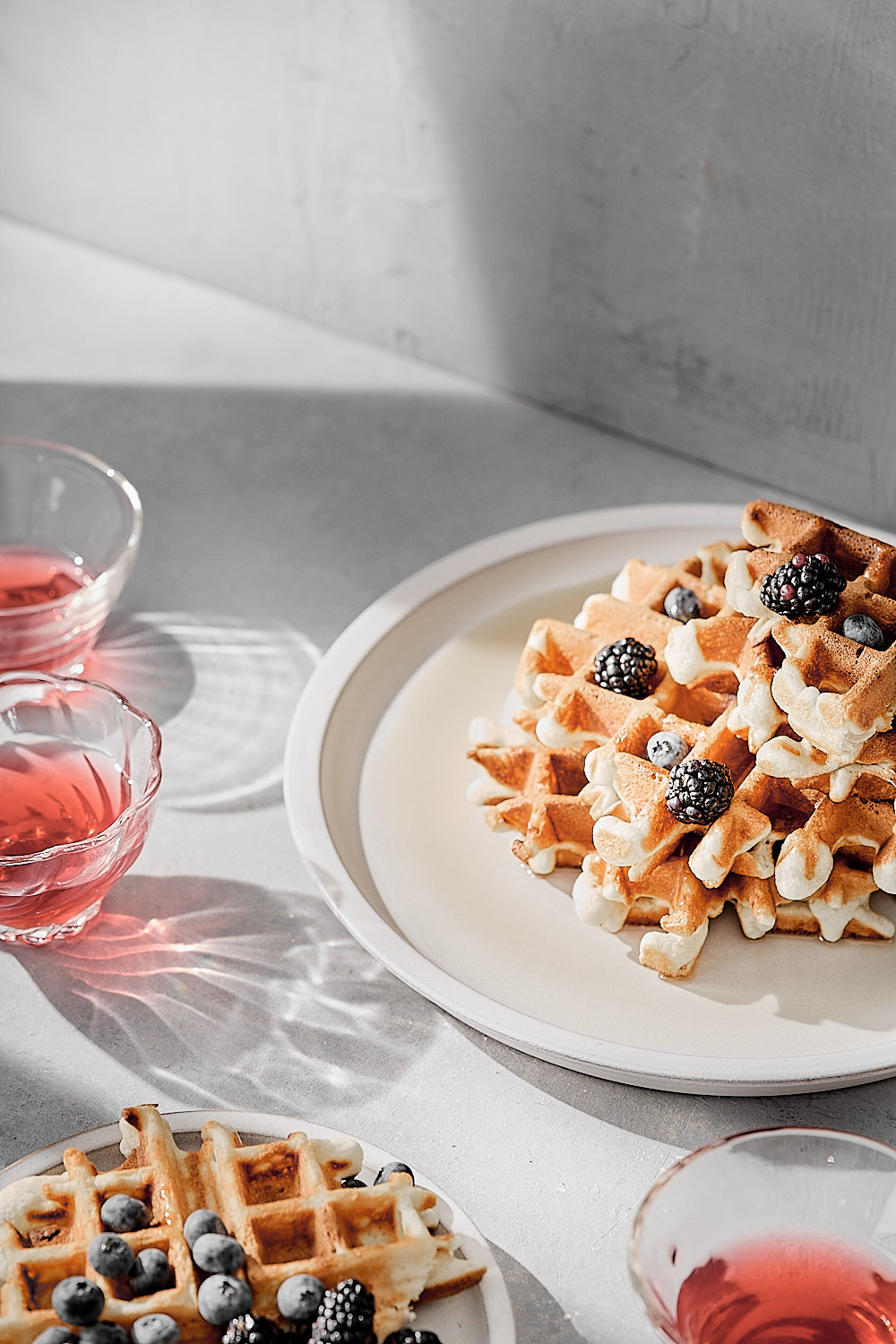 Food photography waffles in sunlight.