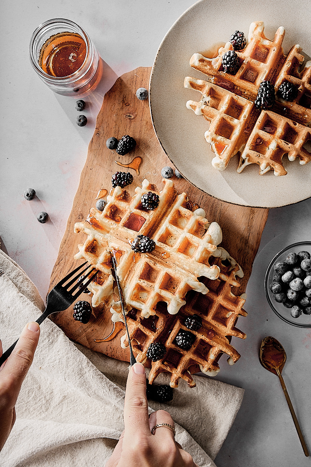 Vegan belgian-style buttermilk waffles with seasonal fruit